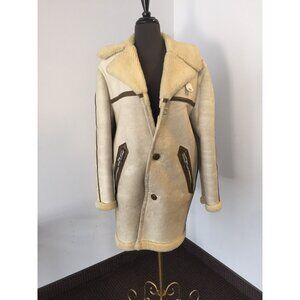 Vtg Sheepskin Shearling Leather Coat by Saks Fifth Avenue Size 38 White & Brown